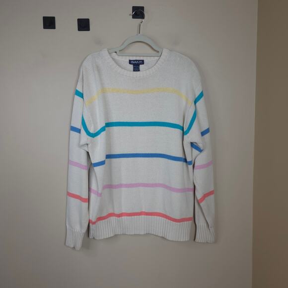 Vintage GANT Rainbow Stripe Crewneck Knit Sweater Size L - Picture 1 of 7